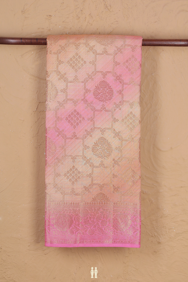 Raw Silk Saree In Pink And Brown With Allover Design