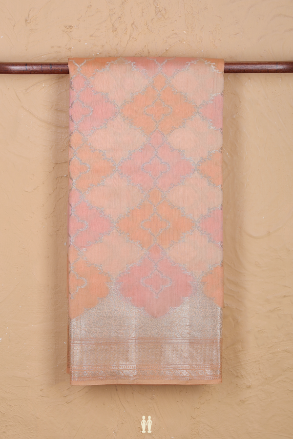 Raw Silk Saree In Pink And Orange With Ogee Design