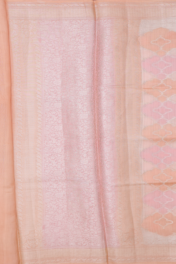 Raw Silk Saree In Pink And Orange With Ogee Design