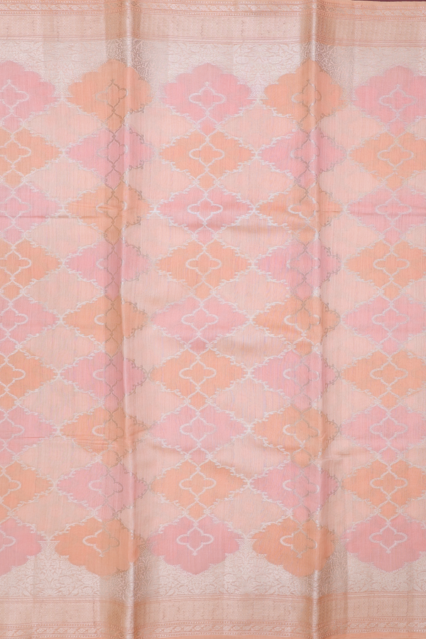 Raw Silk Saree In Pink And Orange With Ogee Design