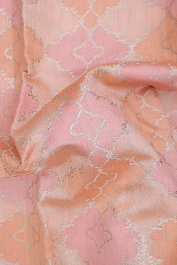Raw Silk Saree In Pink And Orange With Ogee Design