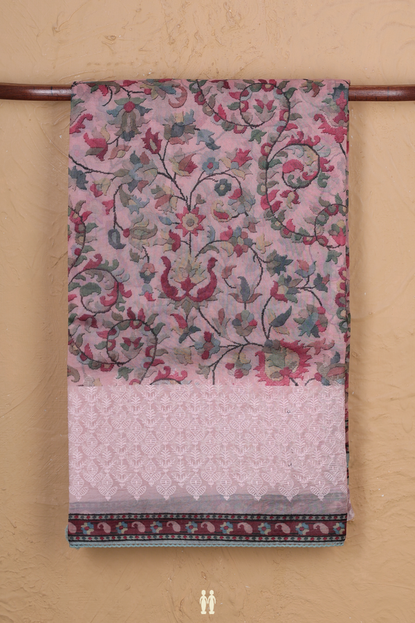 Organza Silk Saree In Pink With Floral Design