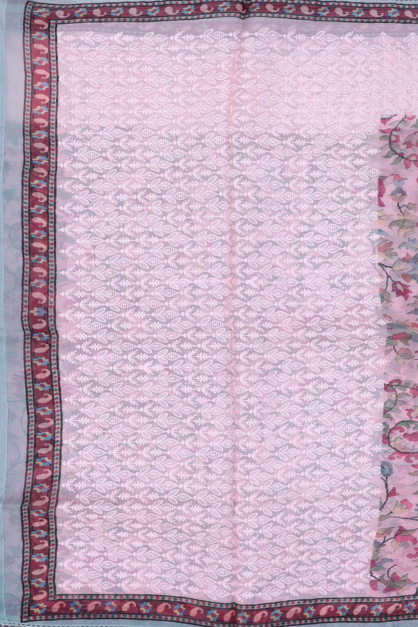 Organza Silk Saree In Pink With Floral Design