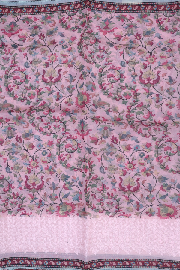Organza Silk Saree In Pink With Floral Design