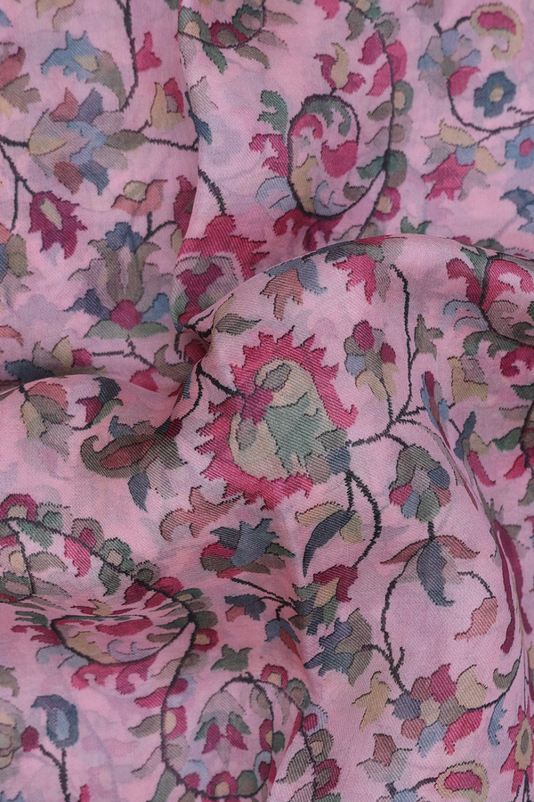 Organza Silk Saree In Pink With Floral Design