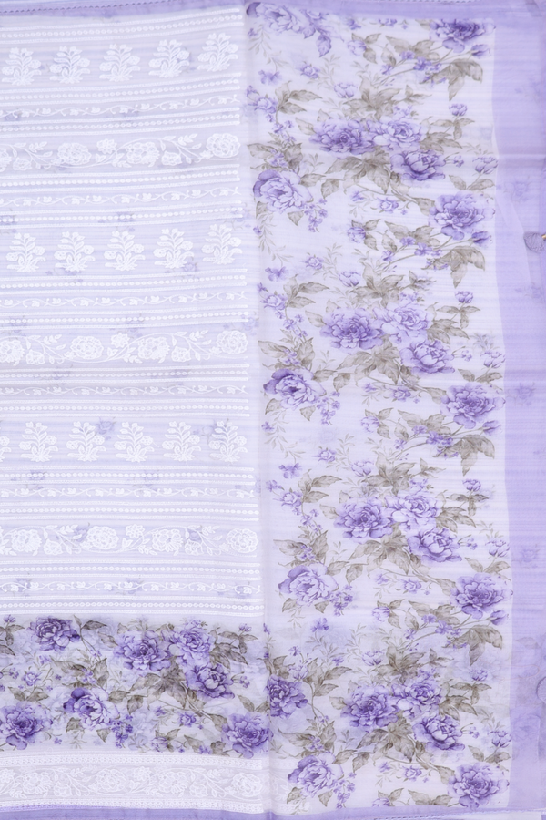 Organza Silk Saree In White With Embroidered Design