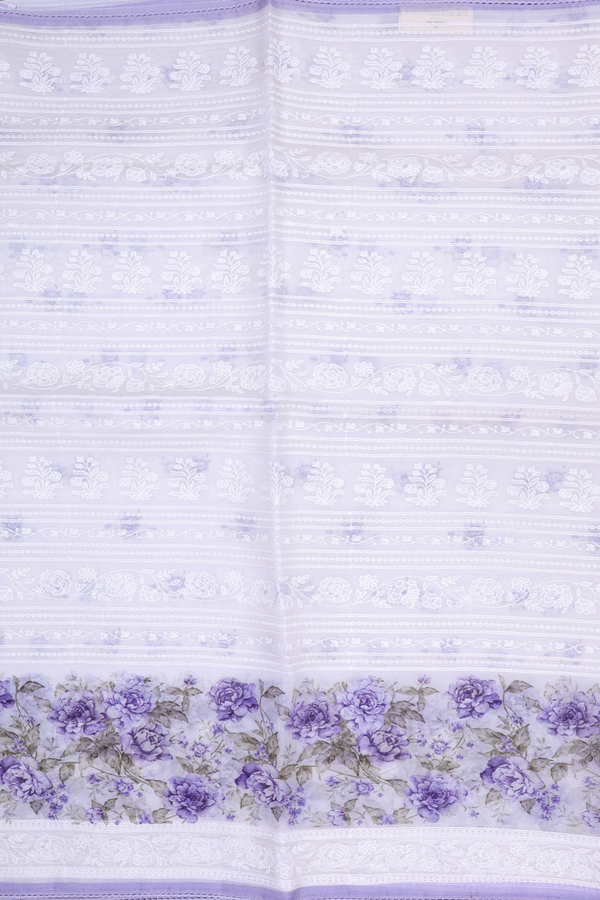 Organza Silk Saree In White With Embroidered Design