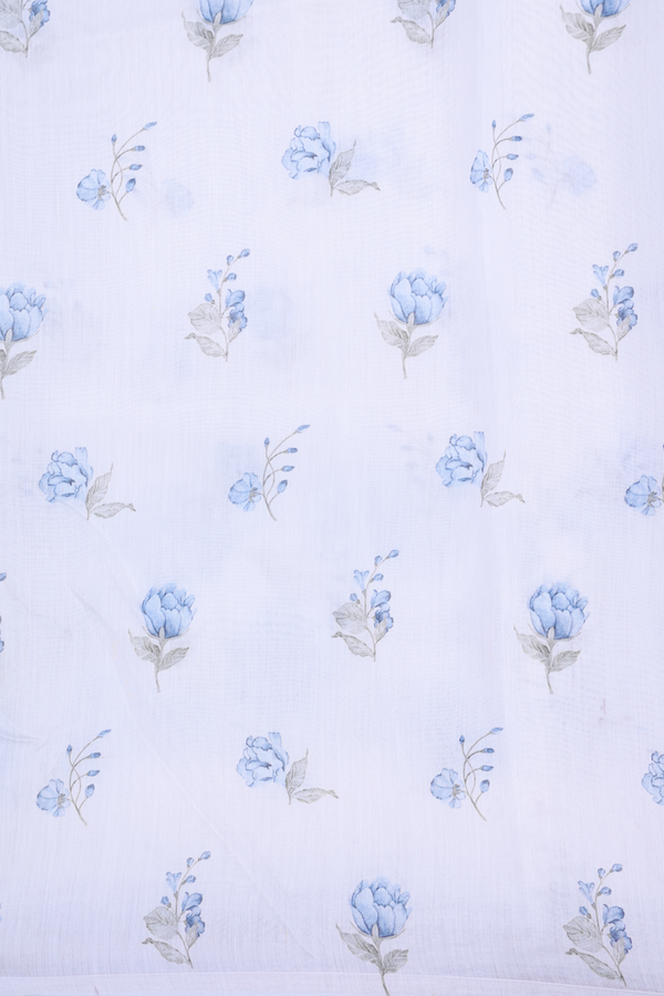 Organza Silk Saree In White With Embroidered Design