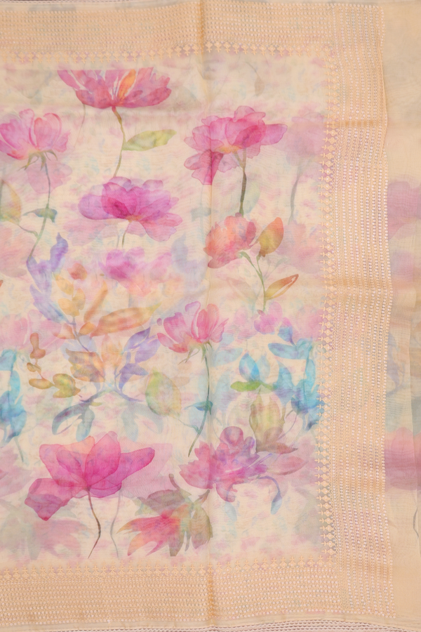 Organza Silk Saree In Yellow With Floral Printed Design