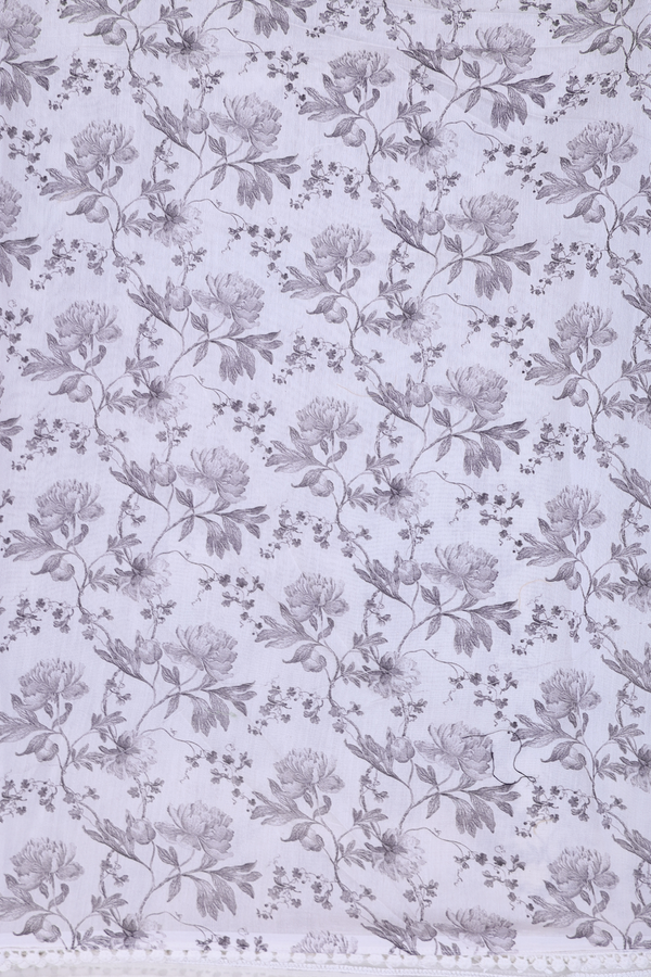 Organza Silk Saree In White With Floral Printed Design