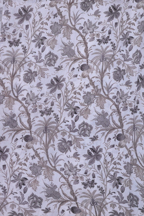Organza Silk Saree In White With Floral Embroidered Design