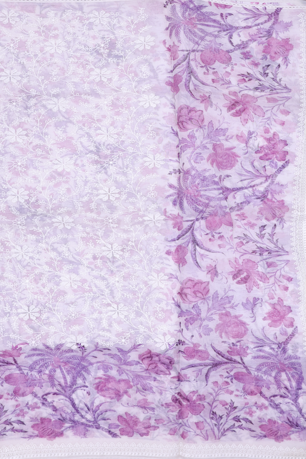 Organza Silk Saree In White With Floral Embroidered Design