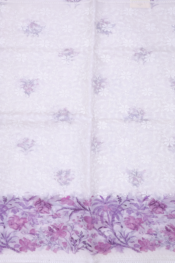 Organza Silk Saree In White With Floral Embroidered Design