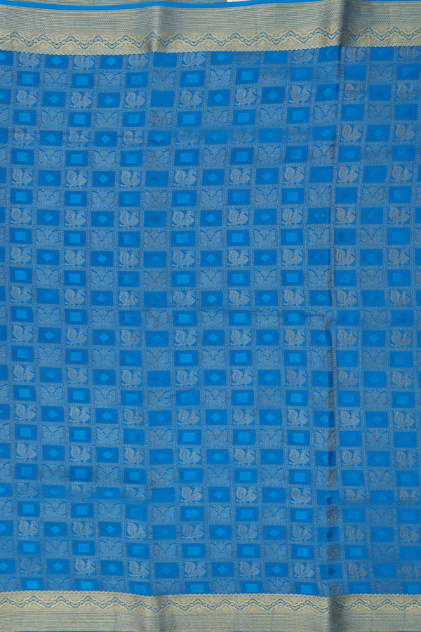 Mysore Silk Saree In Teal Blue With Checks Design