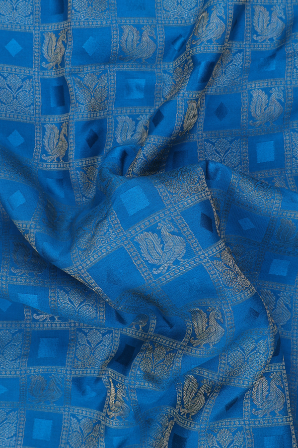 Mysore Silk Saree In Teal Blue With Checks Design