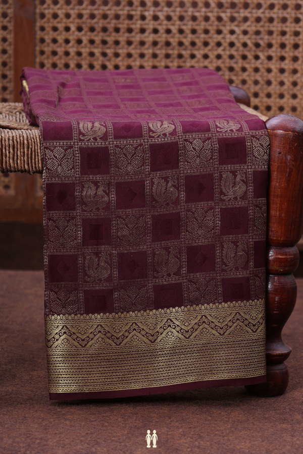 Mysore Silk Saree In Coffee Brown With Checks Design