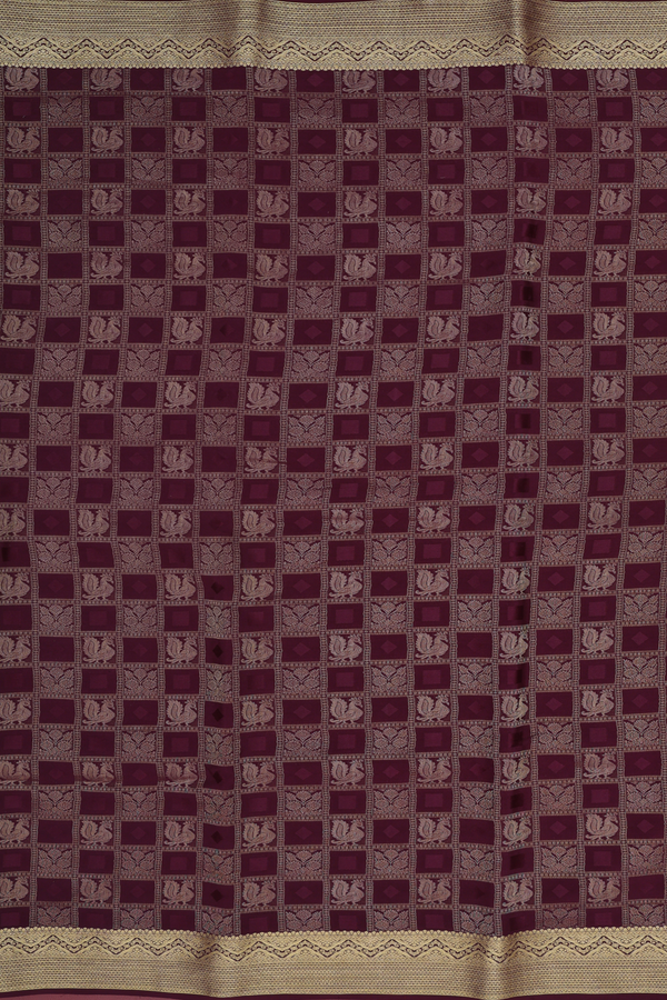 Mysore Silk Saree In Coffee Brown With Checks Design