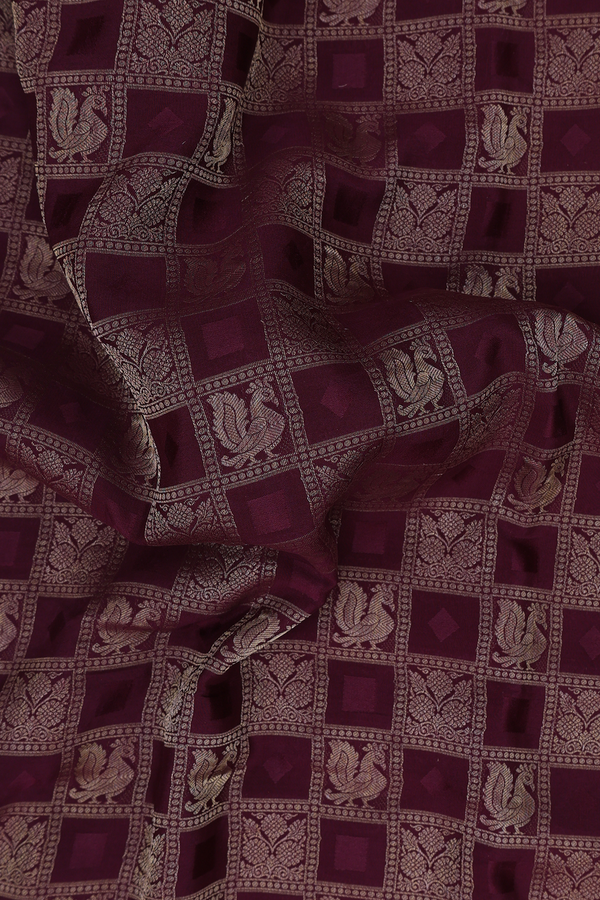 Mysore Silk Saree In Coffee Brown With Checks Design