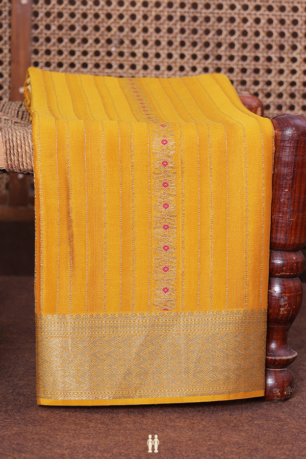 Mysore Silk Saree In Honey Yellow With Stripes Design