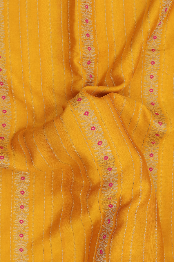 Mysore Silk Saree In Honey Yellow With Stripes Design