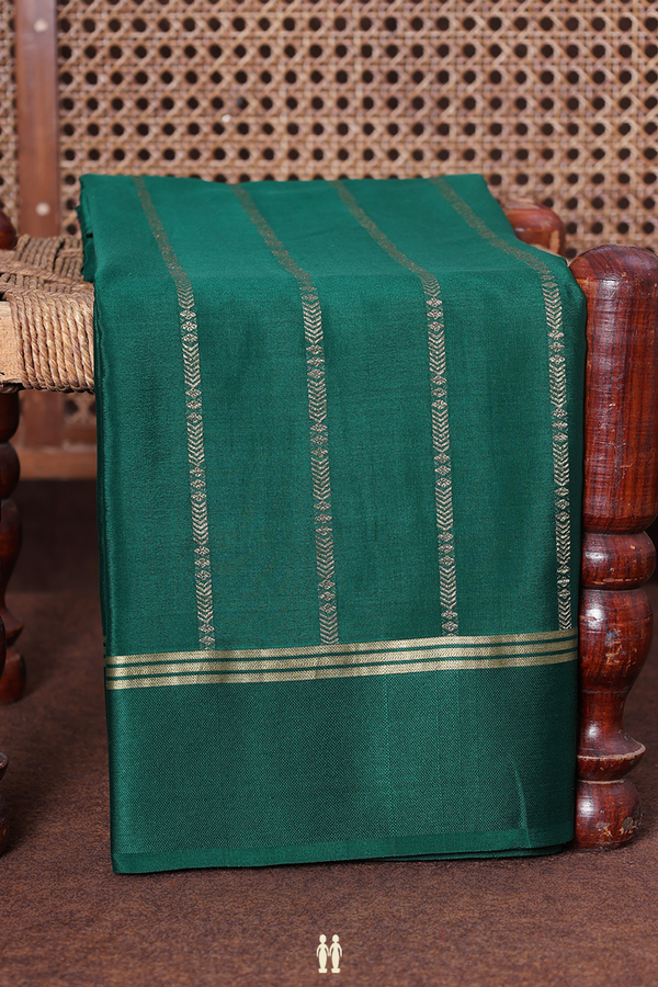 Mysore Silk Saree In Forest Green With Stripes Design
