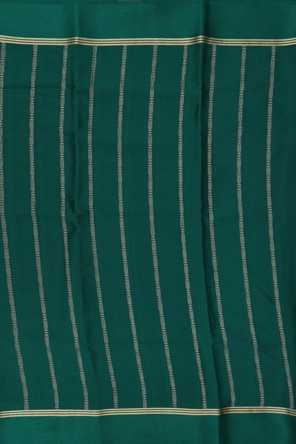 Mysore Silk Saree In Forest Green With Stripes Design