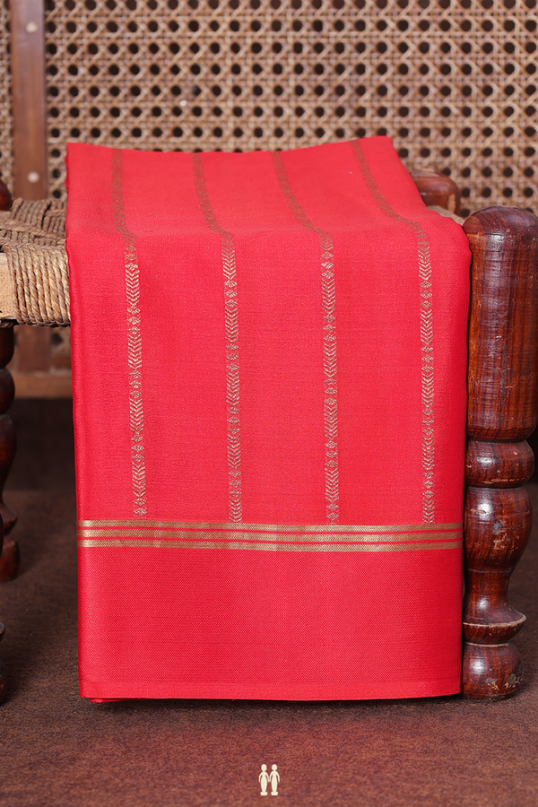 Mysore Silk Saree In Chilli Red With Stripes Design