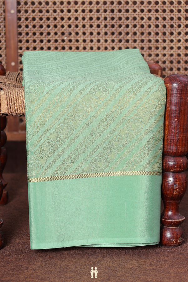 Mysore Silk Saree In Sage Green With Diagonal Design