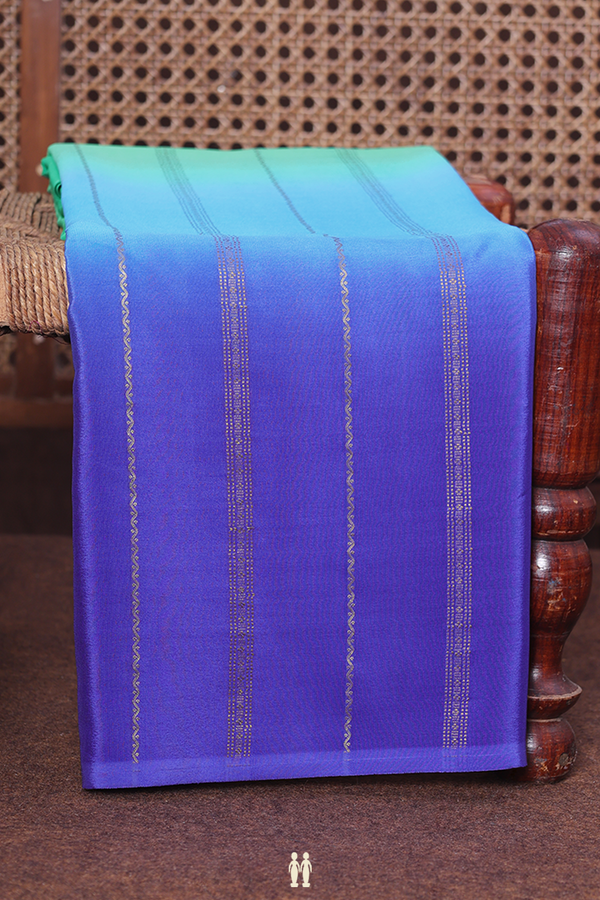 Mysore Silk Saree In Blue And Green With Stripes Design