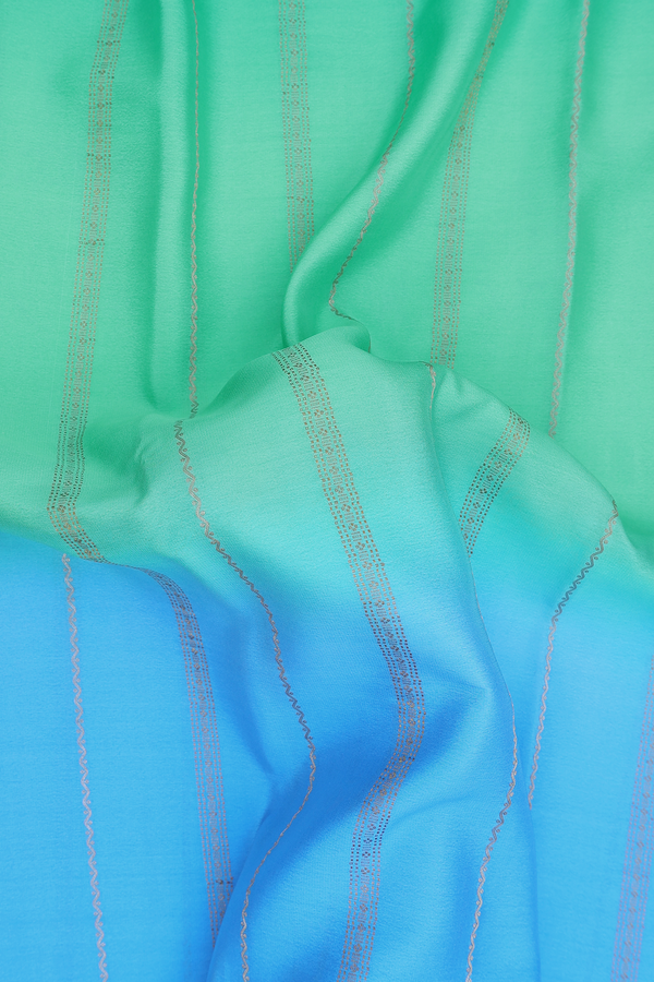 Mysore Silk Saree In Blue And Green With Stripes Design
