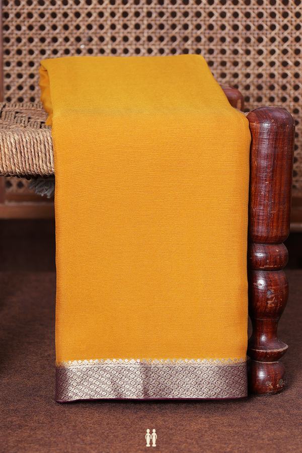 Chiffon Saree In Mustard Yellow With Contrast Border