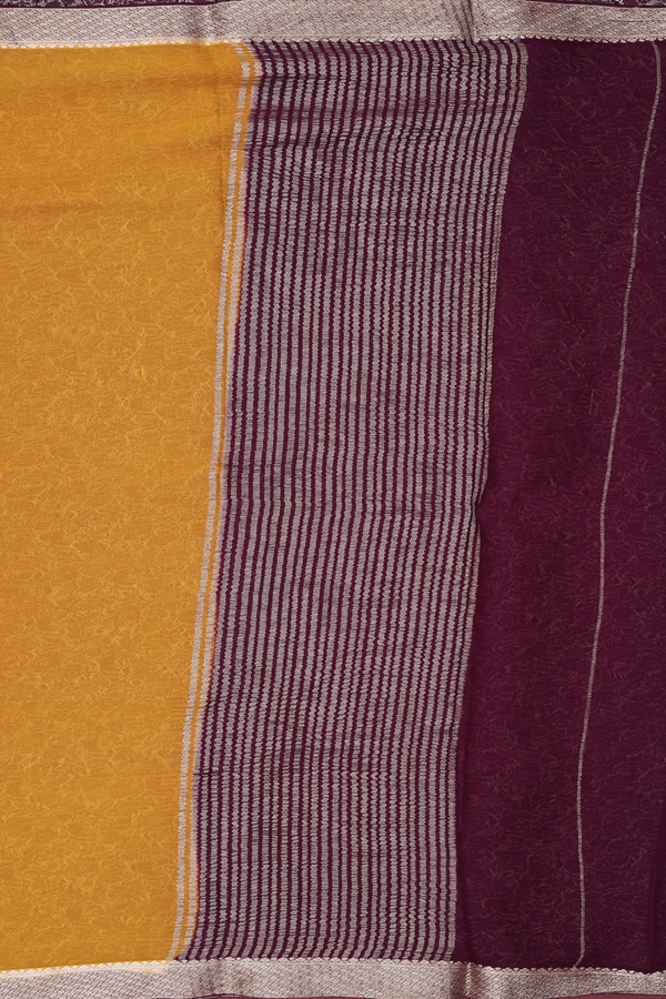Chiffon Saree In Mustard Yellow With Contrast Border