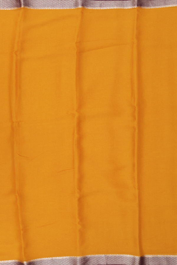Chiffon Saree In Mustard Yellow With Contrast Border
