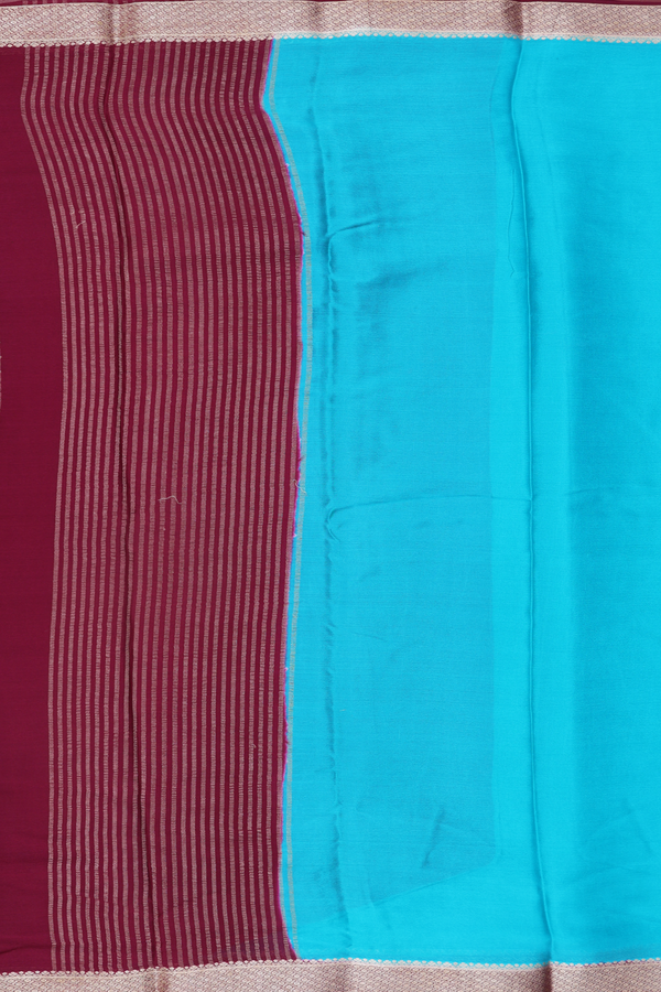 Chiffon Saree In Bluish Green With Contrast Border