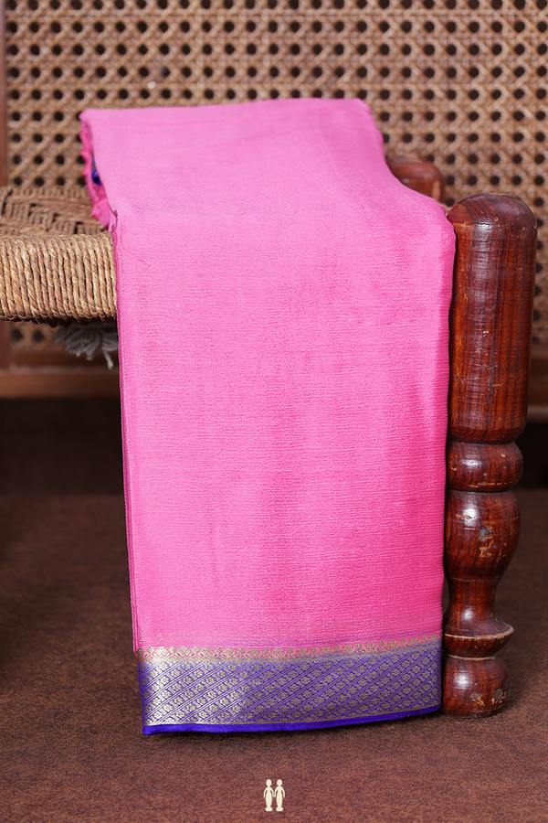 Chiffon Saree In Pink With Contrast Border