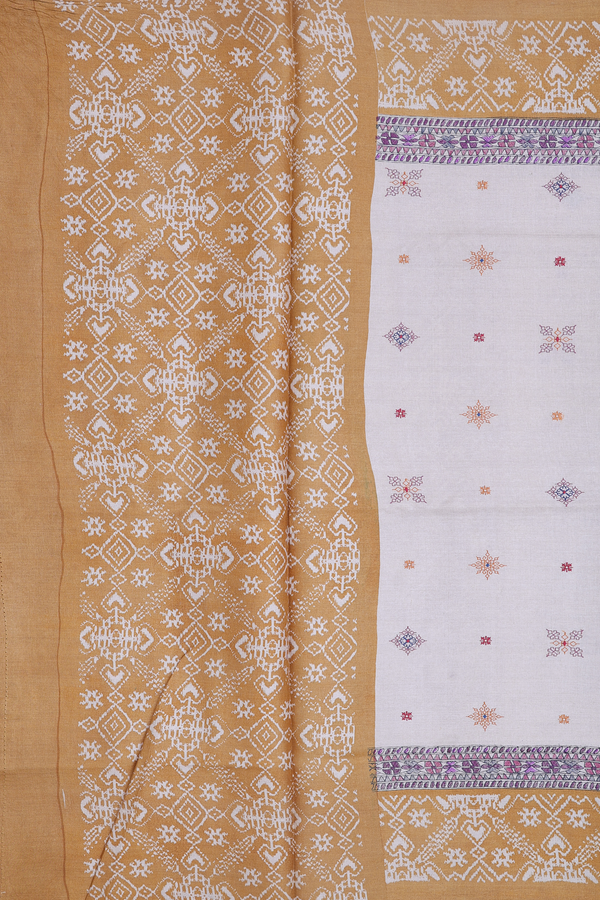 Tussar Silk Saree In Cream Color With Embroidered Design