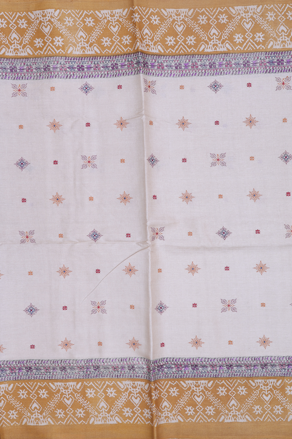 Tussar Silk Saree In Cream Color With Embroidered Design