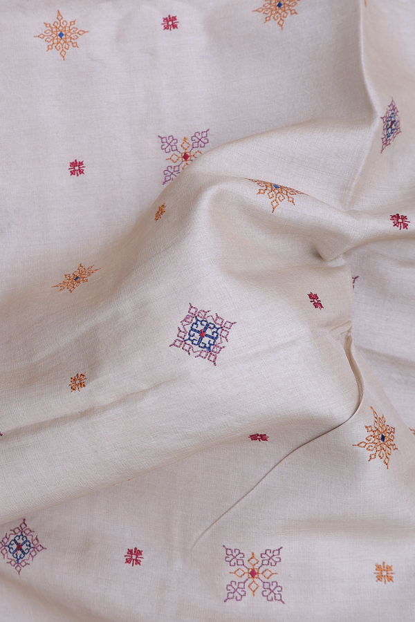 Tussar Silk Saree In Cream Color With Embroidered Design