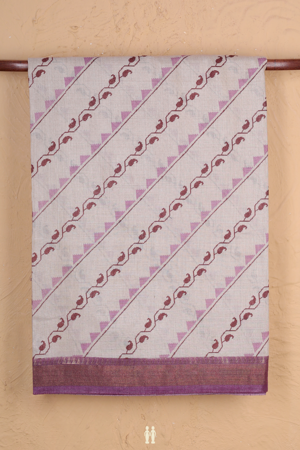 Tussar Silk Saree In Cream Color With Diagonal Design