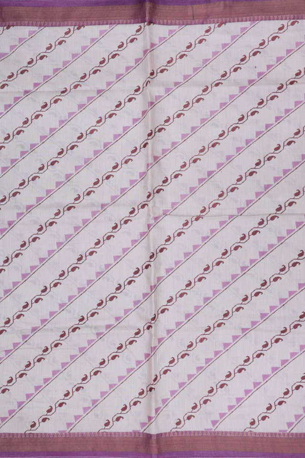 Tussar Silk Saree In Cream Color With Diagonal Design