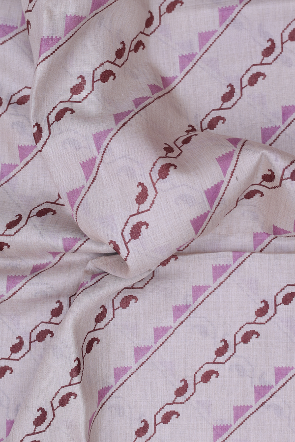 Tussar Silk Saree In Cream Color With Diagonal Design