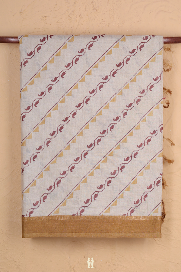Tussar Silk Saree In Cream Color With Diagonal Design
