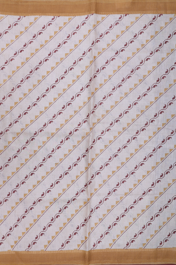 Tussar Silk Saree In Cream Color With Diagonal Design