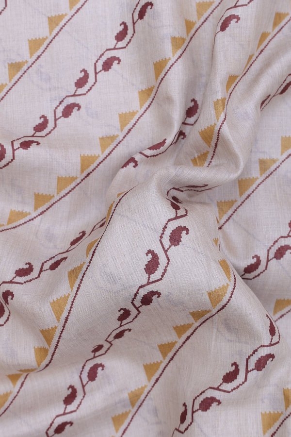 Tussar Silk Saree In Cream Color With Diagonal Design