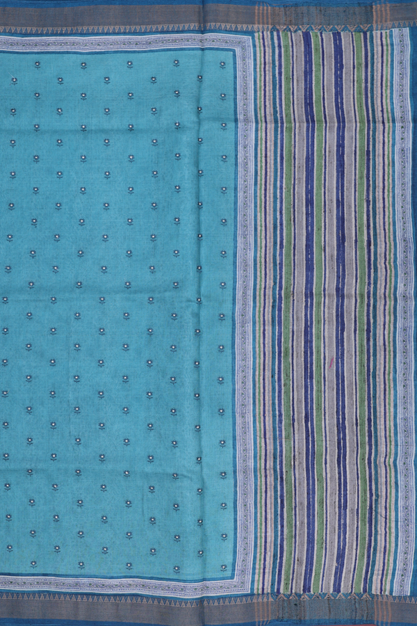 Tussar Silk Saree In Turkish Blue With Floral Buttis