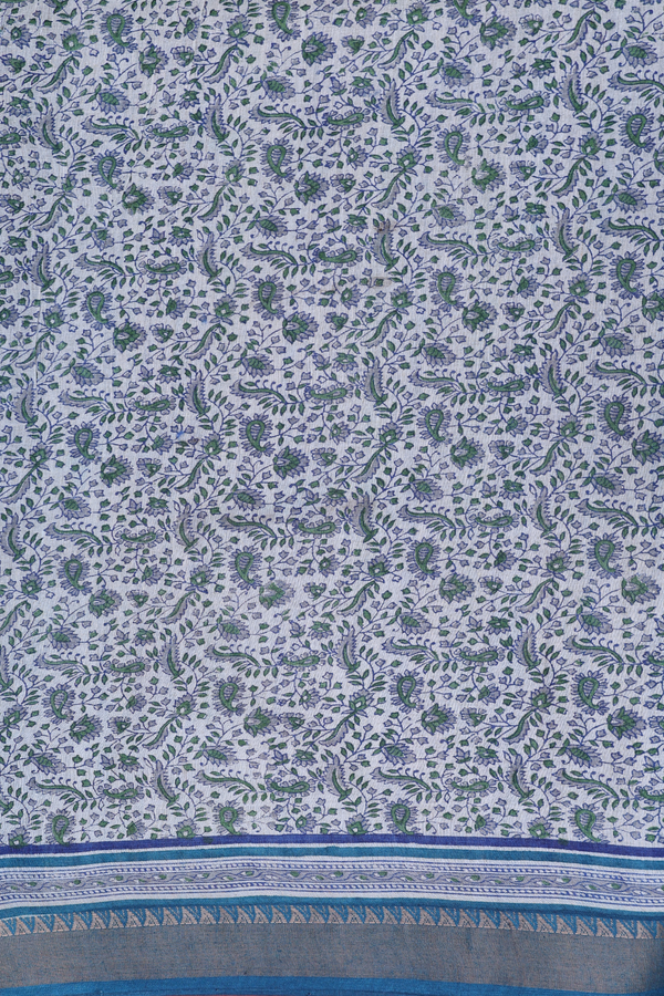 Tussar Silk Saree In Turkish Blue With Floral Buttis