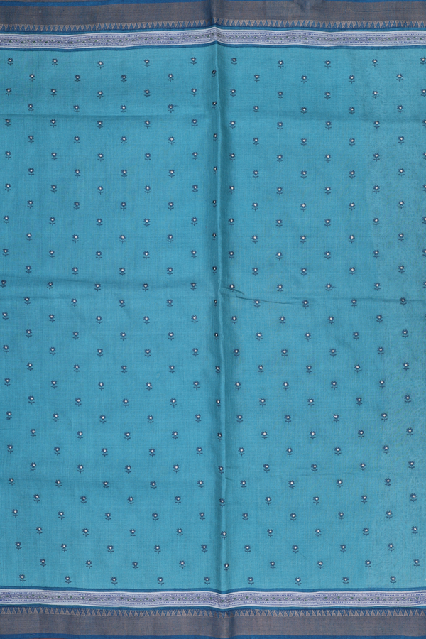 Tussar Silk Saree In Turkish Blue With Floral Buttis