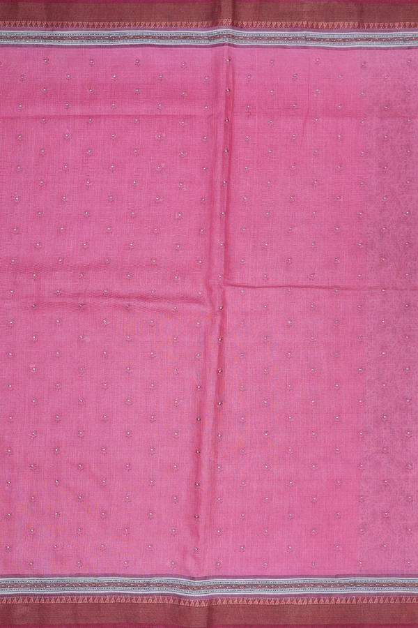 Tussar Silk Saree In Punch Pink With Floral Buttis