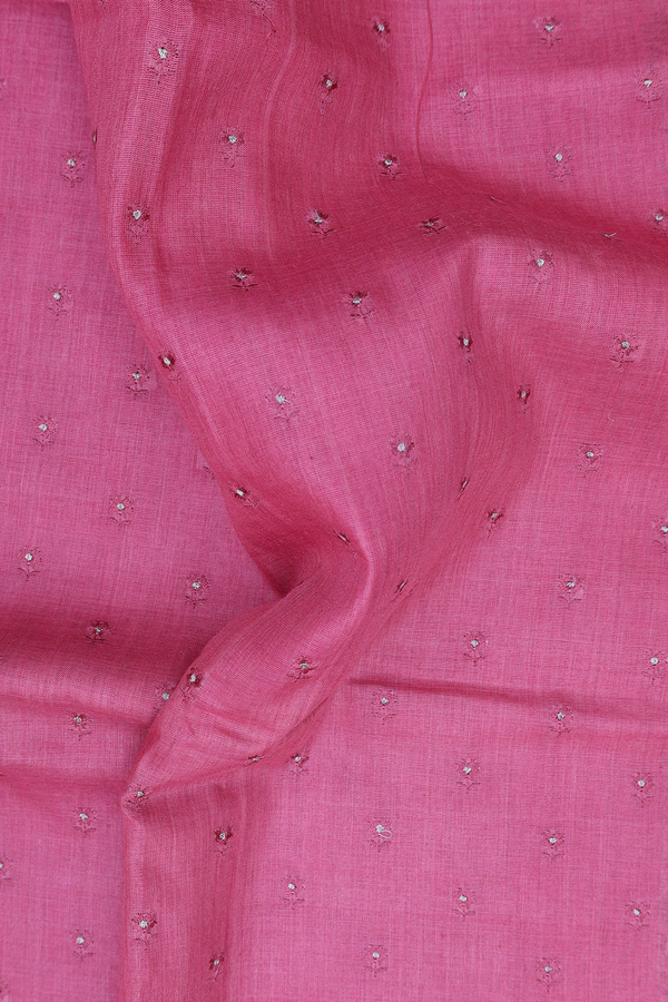 Tussar Silk Saree In Punch Pink With Floral Buttis