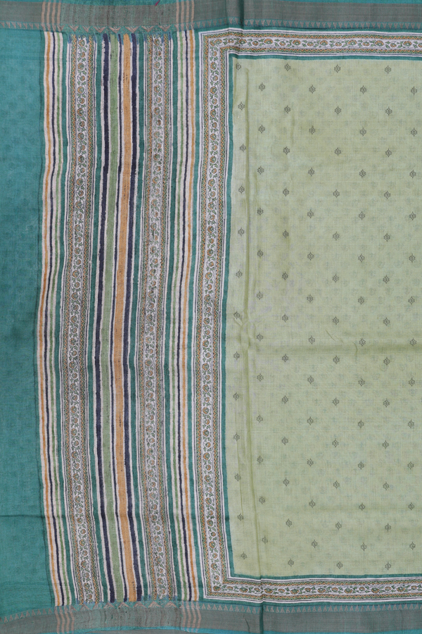 Tussar Silk Saree In Moss Green With Floral Buttis